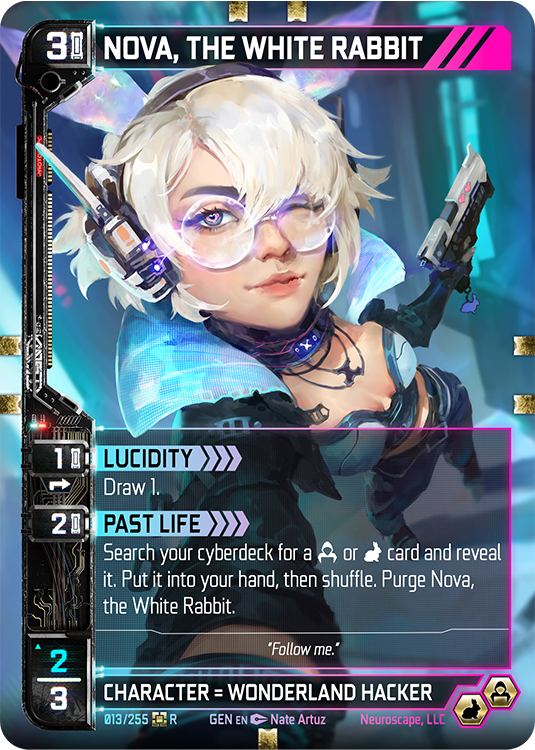 Official Neuroscape card art — Nova, the White Rabbit (Character)