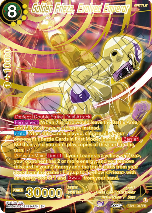 Image of Golden Frieza, Evolved Emperor [SPR] BT21-120 - PSA 10 Graded - Pop Culture Larrikin 
