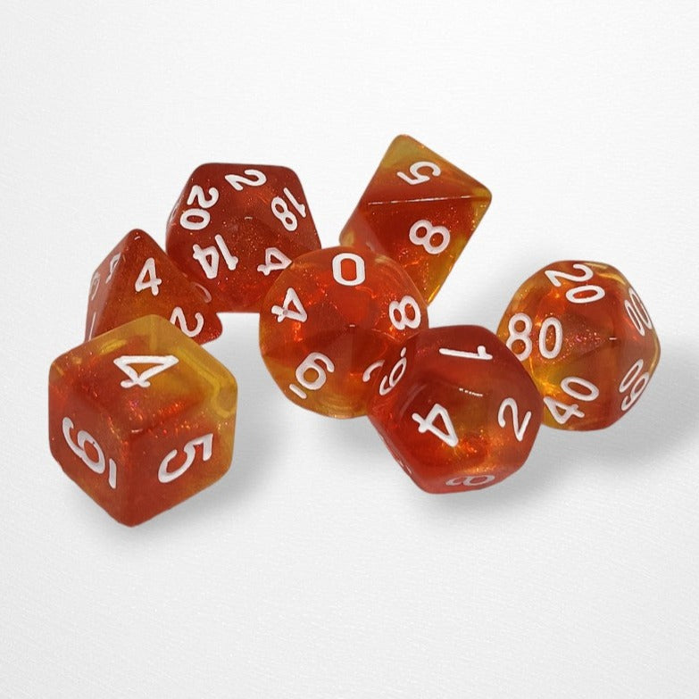 7pce Dice Set - Classic Amber Sparkle - Polyhedral Dice - Pop Culture Larrikin 