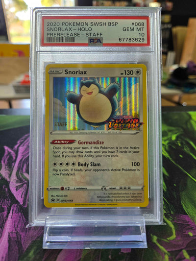 Snorlax (Staff) SWSH068 PSA 10 - Sword and Shield Promos - Sword and Shield Foil/Holo C-RA