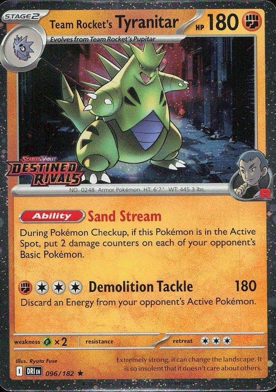Team Rocket's Tyranitar #96 Cosmo Holo Stamped Destined Rivals en