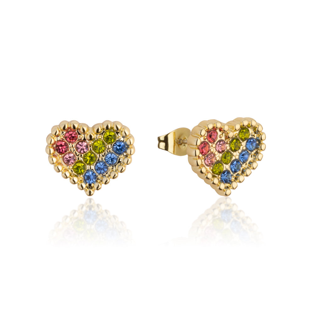 Care Bears Rainbow Heart Stud Earrings – White Gold