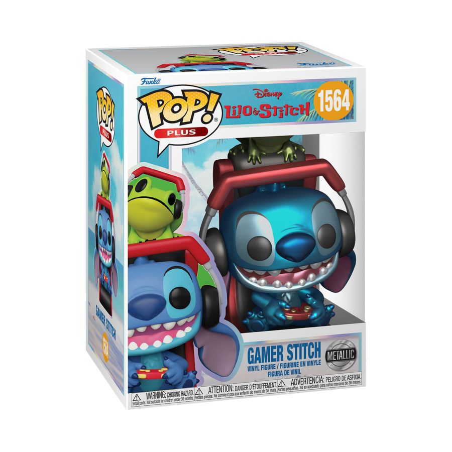 Funko Pop! Gamer Stitch with Frog (Metallic) #1564 - Lilo & Stitch vinyl figure (image 2)