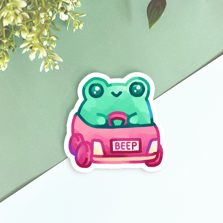 Frog in Car "Beep Beep" Sticker - Pop Culture Larrikin 