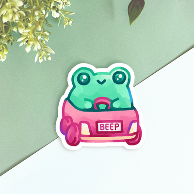 Frog in Car "Beep Beep" Sticker - Pop Culture Larrikin 