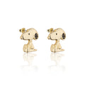 Gold Snoopy earrings on a white background