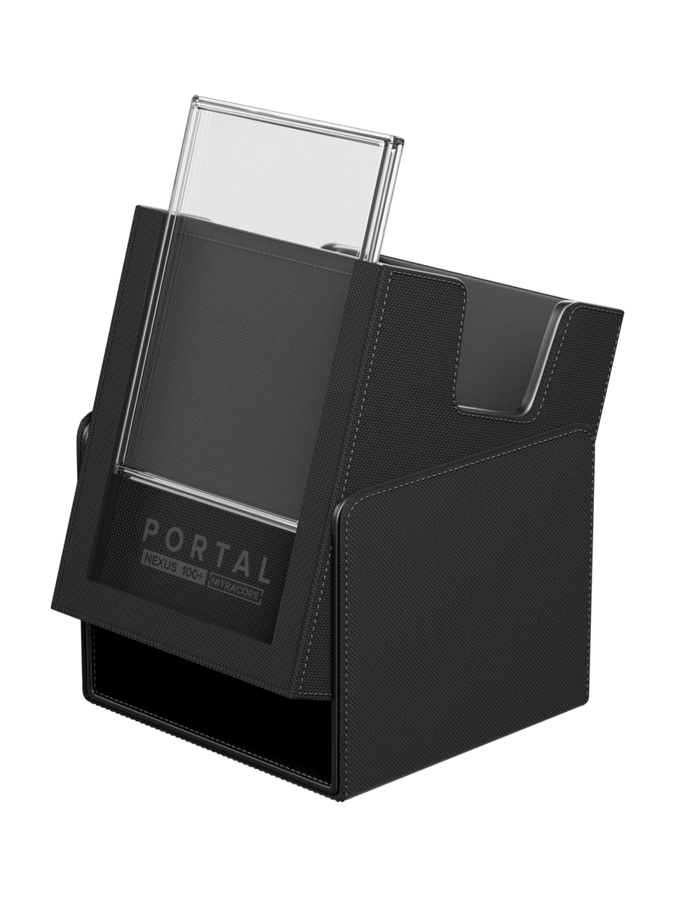 Portal Deck Box - Nexus 100+ - Palms Off Gaming - Black - open with cards - Pop Culture Larrikin