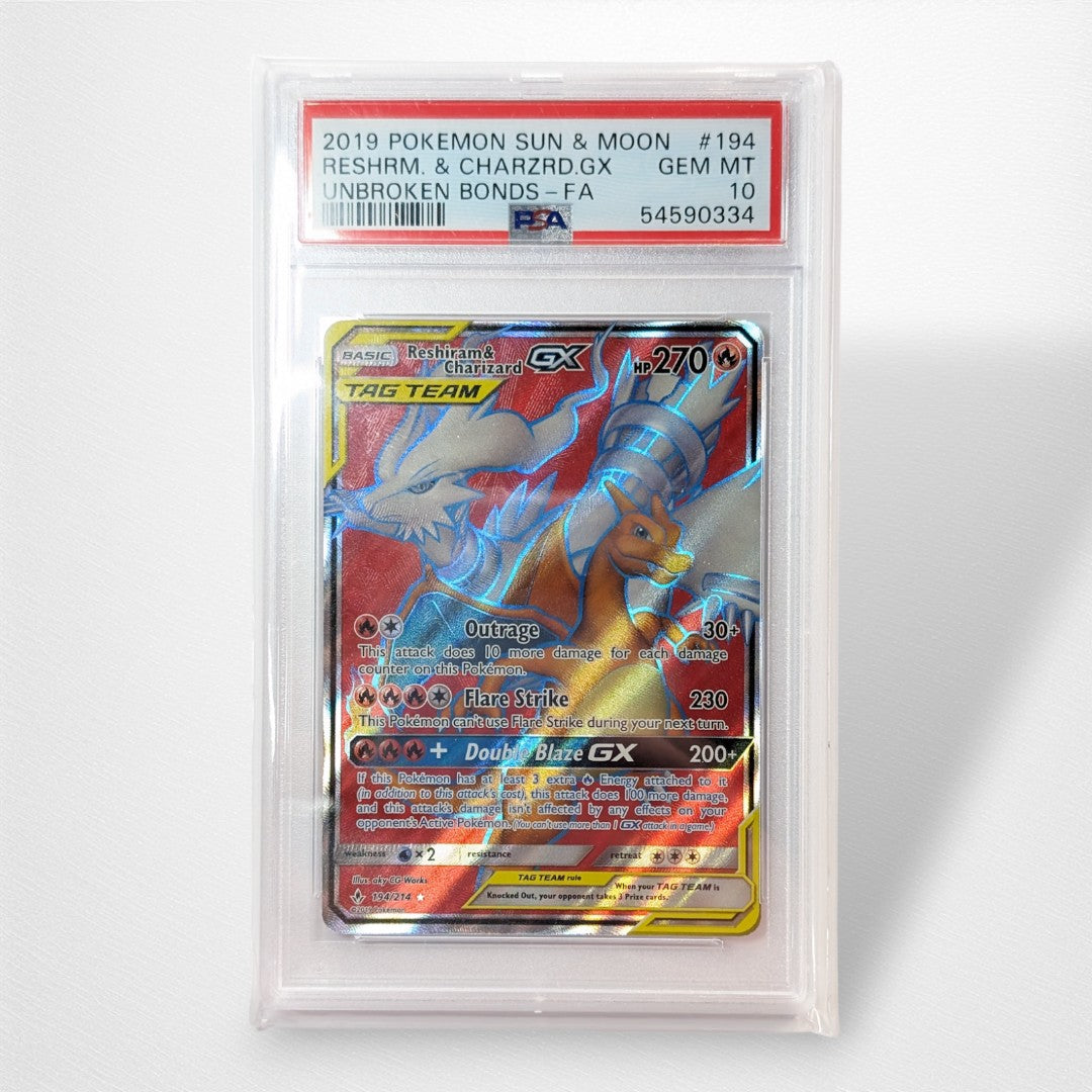 Graded Pokémon TCG Single - Reshiram & Charizard GX PSA 10 - 194/214 - Pop Culture Larrikin 