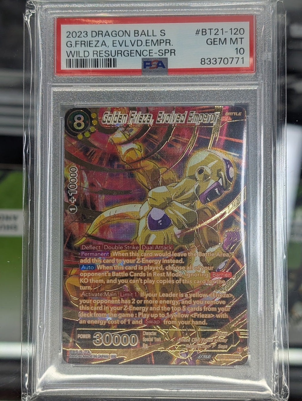 Trading card in a protective case with visible branding and text