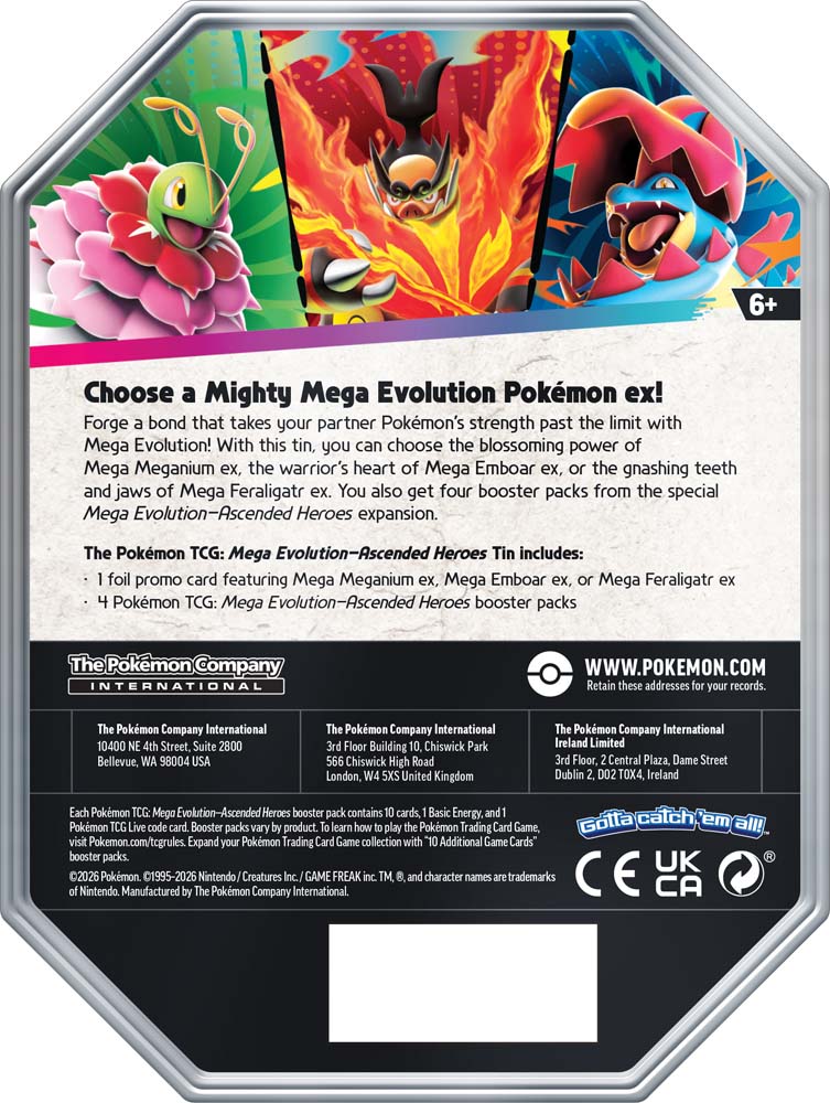 Pokémon TCG Mega Evolution Ascended Heroes Tin back