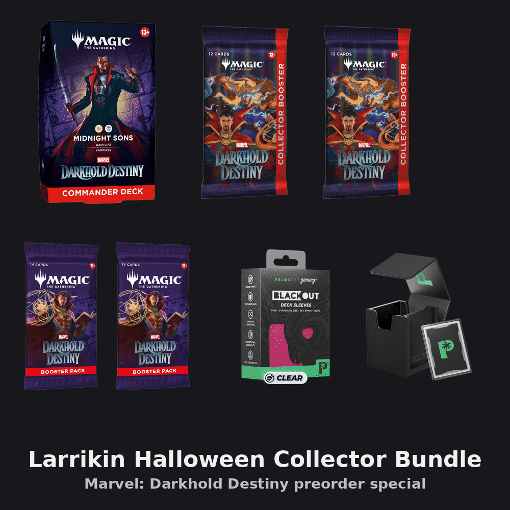 MTG Marvel Darkhold Destiny - Larrikin Halloween Collector Bundle – contents (rotating)